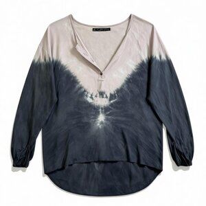 Patterson J Kincaid Tie Dye V Neck Hi Low Top Gray Blue Boho M